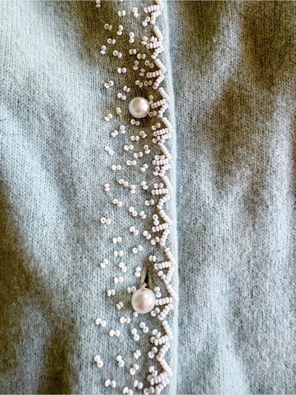 VTG 50s Lambswool Angora Beaded Cardigan Pearl Button Harilela's Coquette - Picture 5 of 10